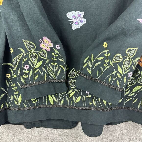 Quacker Factory Blazer Jacket Womens L Black Floral Embroidered Butterfly Lined - Picture 10 of 14